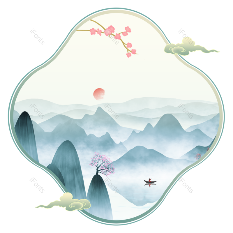 山水画图片,中国风元素元素,水墨元素PNG,免抠素材